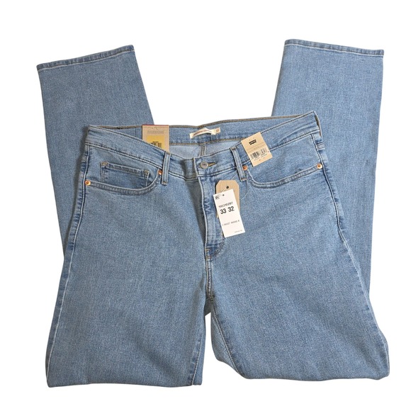 Levi 314 Shaping Straight Jeans Stretch Mid Rise Light Blue Denim 33x32 NWT - Picture 2 of 9